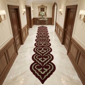 Burgundy & Grey Ornamental Runner Rug with BURGUNDY, GREY, ORNAMENTAL, ORNATE SWIRL, EMBLEMATIC, Symmetrical – product image 2