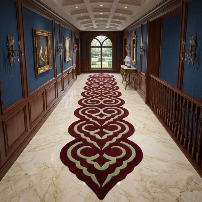 Burgundy & Ivory Ornamental Medallion Runner Rug with BURGUNDY, CREAM, ORNAMENTAL, CREATIVE, ARTISTIC, HAND TUFTED – product image 1