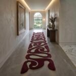 Burgundy & Ivory Abstract Swirl Runner Rug View 4