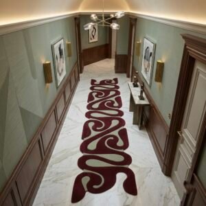 Burgundy & Ivory Abstract Swirl Runner Rug