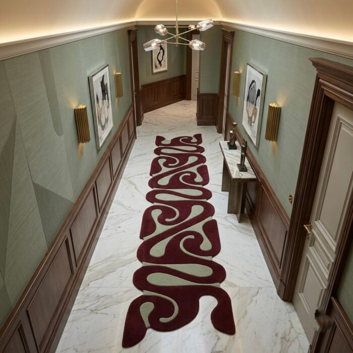 Burgundy & Ivory Abstract Swirl Runner Rug with BURGUNDY, CREAM, ABSTRACT, CREATIVE, GRAPHIC, HAND TUFTED – product image 1