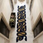 Royal Navy & Antique Gold Abstract Swirl Runner Rug View 2