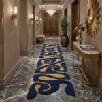 Royal Navy & Antique Gold Abstract Swirl Runner Rug View 4