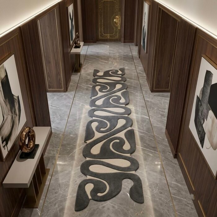 Charcoal & Ivory Abstract Swirl Runner Rug with BLACK, CREAM, ABSTRACT, CREATIVE, GRAPHIC, HAND TUFTED – product image 1