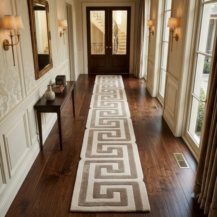 Taupe & Ivory Greek Key Runner Rug with BROWN, CREAM, GEOMETRIC, GRAPHIC, CREATIVE, HAND TUFTED – product image 1