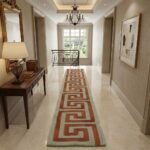 Terracotta & Sage Greek Key Runner Rug with ORANGE, GREEN, GEOMETRIC, GRAPHIC, CREATIVE, HAND TUFTED – product image 1