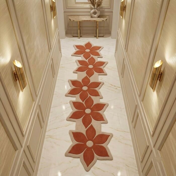 Terracotta Bloom Sculpted Runner Rug with ORANGE, CREAM, FLORAL, CREATIVE, ARTISTIC, HAND TUFTED – product image 1