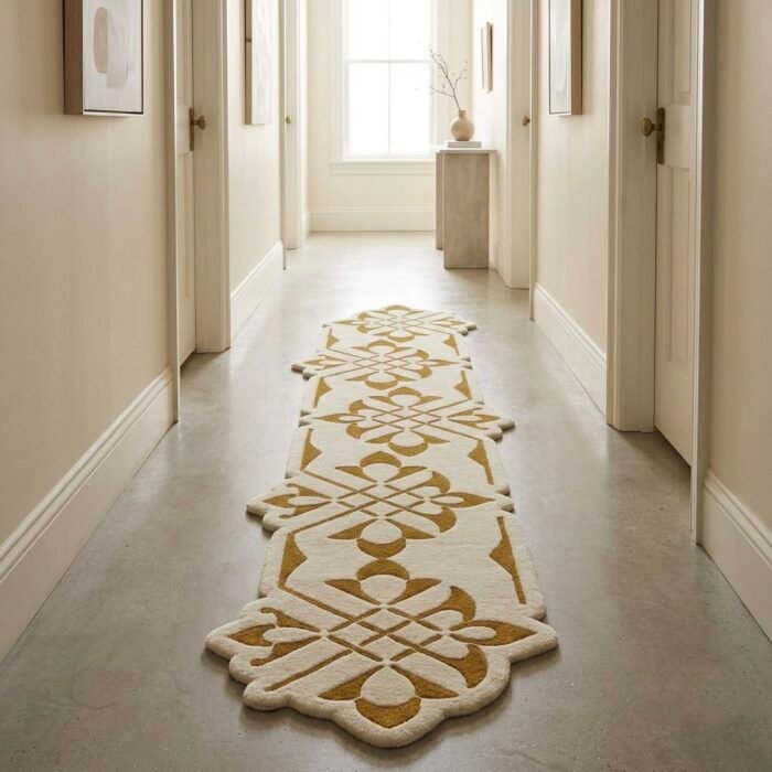 Champagne Gold & Ivory Heritage Runner Rug with GOLDEN BROWN, CREAM, ORNAMENTAL, GEOMETRIC, FLORAL, CREATIVE, ARTISTIC, HAND TUFTED – product image 1
