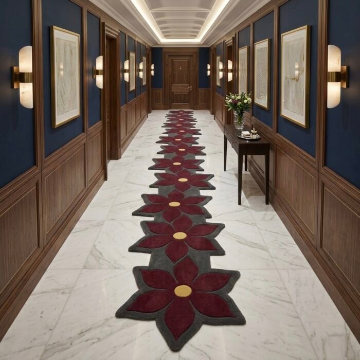 Burgundy Bloom Sculpted Runner Rug with BURGUNDY, BLACK, GOLDEN BROWN, FLORAL, CREATIVE, ARTISTIC, HAND TUFTED – product image 1