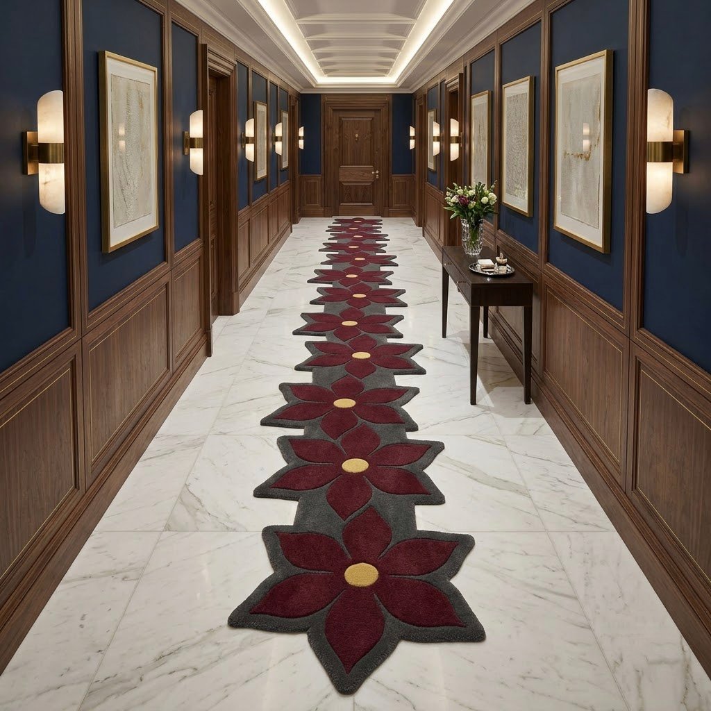 Burgundy Bloom Sculpted Runner Rug