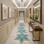 Turquoise & Ivory Floral Runner Rug View 2