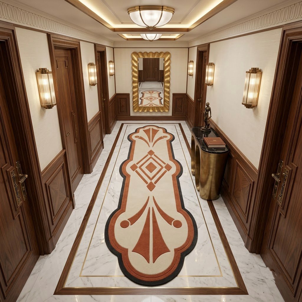 Terracotta & Ivory Geometric Crest Runner Rug