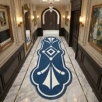 Royal Navy & Ivory Geometric Runner Rug View 4