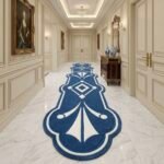 Royal Navy & Ivory Geometric Runner Rug View 2