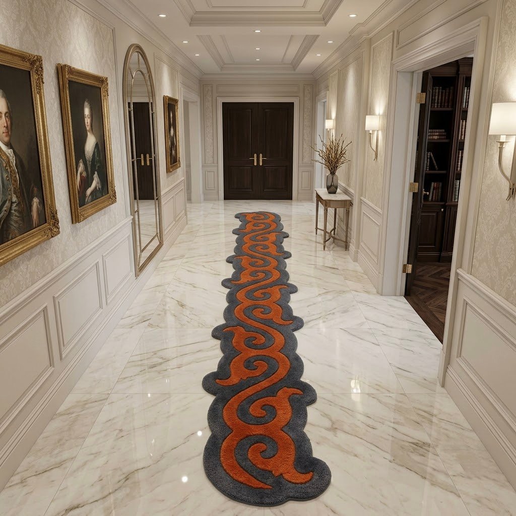 Rust & Charcoal Swirl Runner Rug