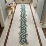 Teal and Ivory Ornamental Runner Rug View 2