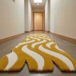 Golden Wave Sculpted Runner Rug with MUSTARD, OFF WHITE, ABSTRACT, CREATIVE, HAND TUFTED – product image 1