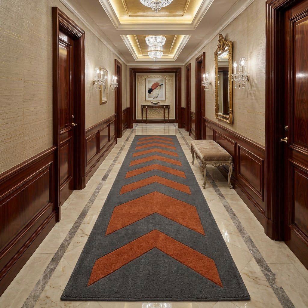 Terracotta V-Line Geometric Runner Rug