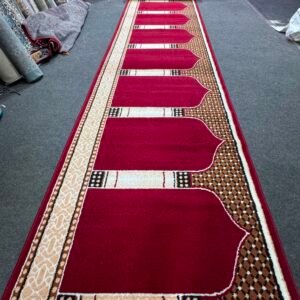 Burgundy & Cream Janamaz Prayer Rug with BURGUNDY, CREAM, BROWN, GEOMETRIC, TRADITIONAL, Confirm exact construction before assigning an approved construction attribute. – product image 1