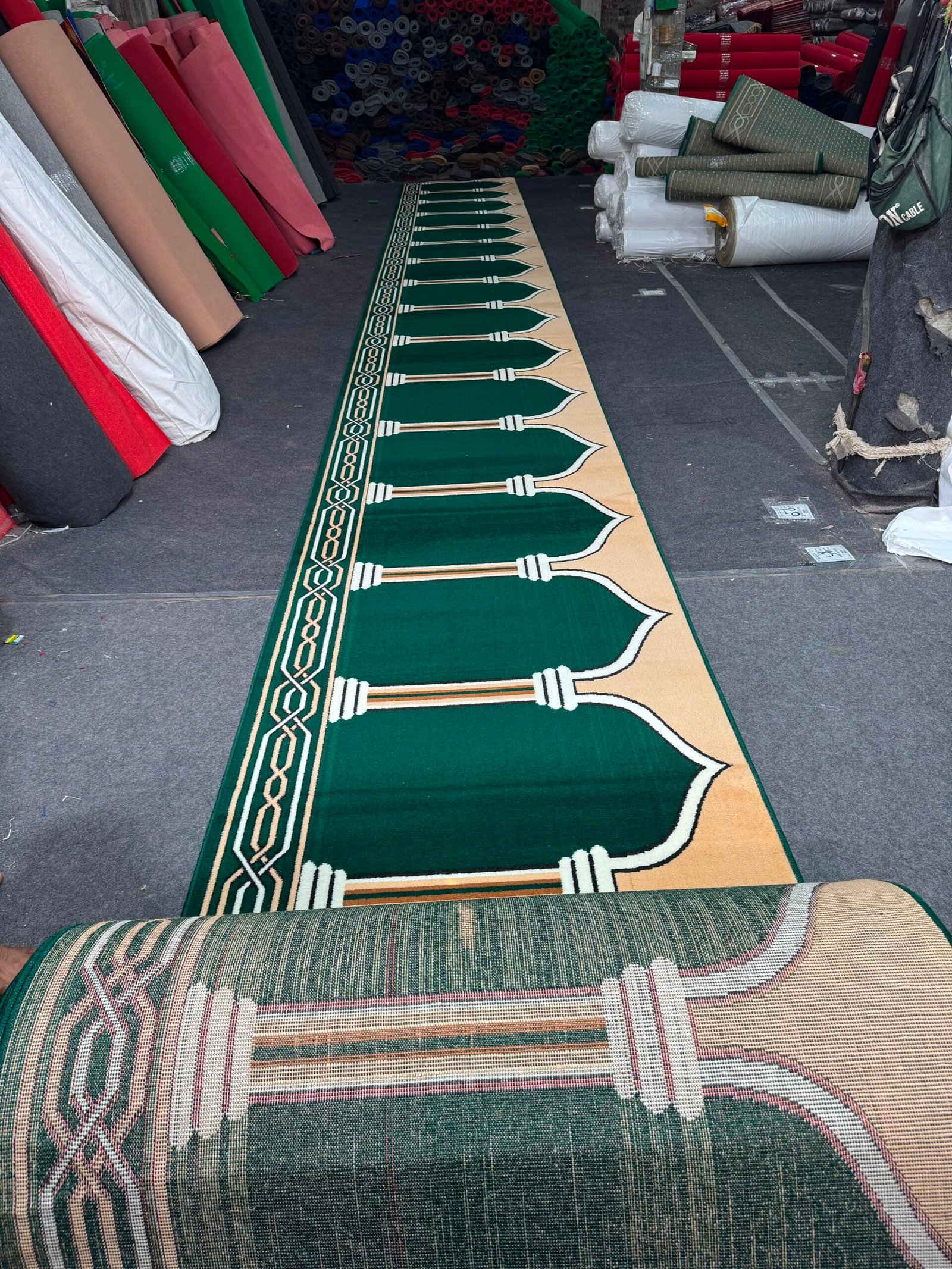 Emerald Green & Gold Geometric Janamaz Rug