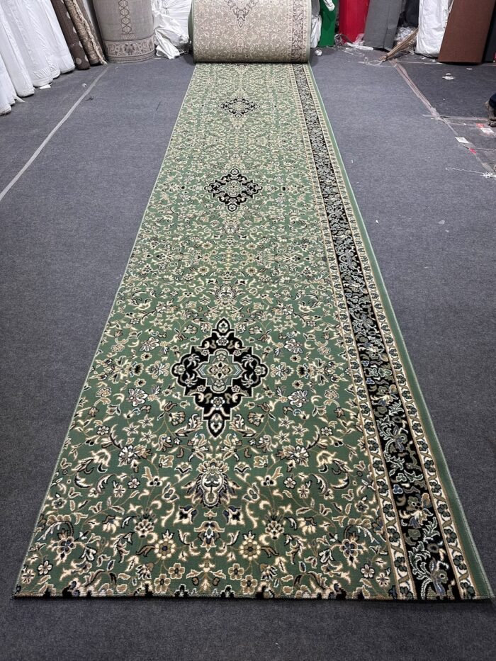 Sage Green & Black Medallion Janamaz Rug with GREEN, BLACK, CREAM, FLORAL, ORNAMENTAL – product image 1