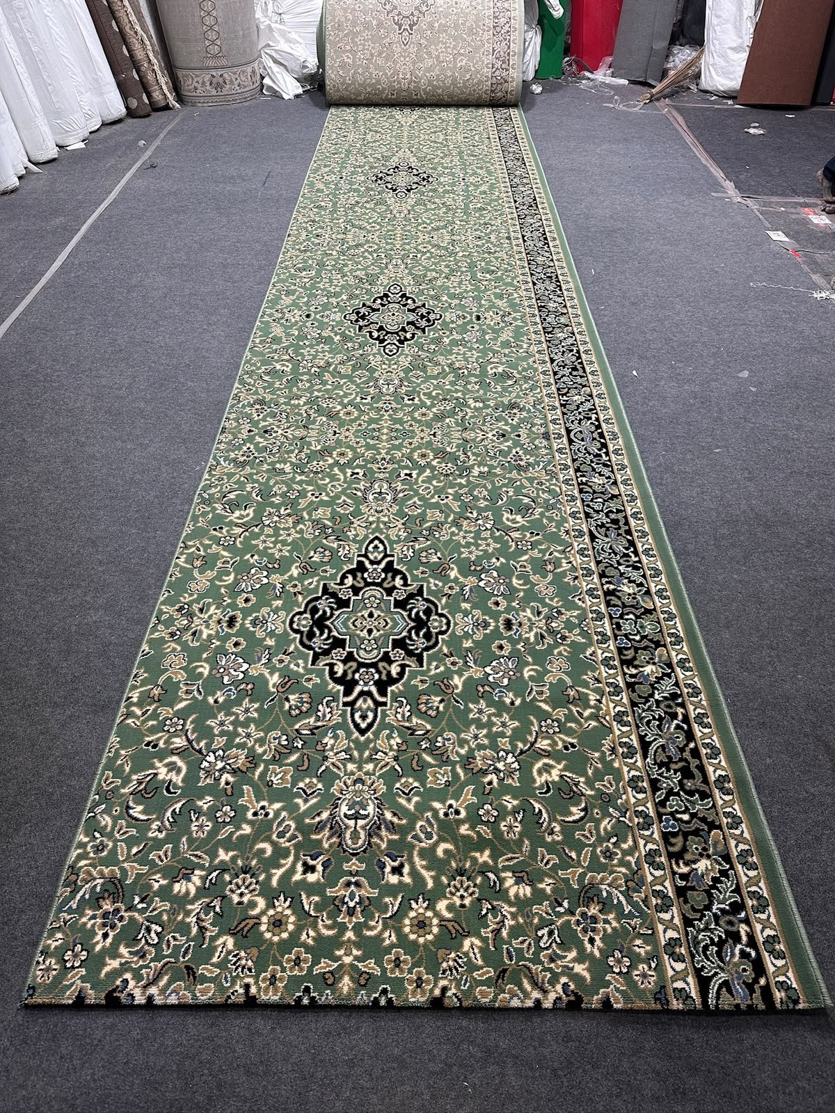 Sage Green & Black Medallion Janamaz Rug