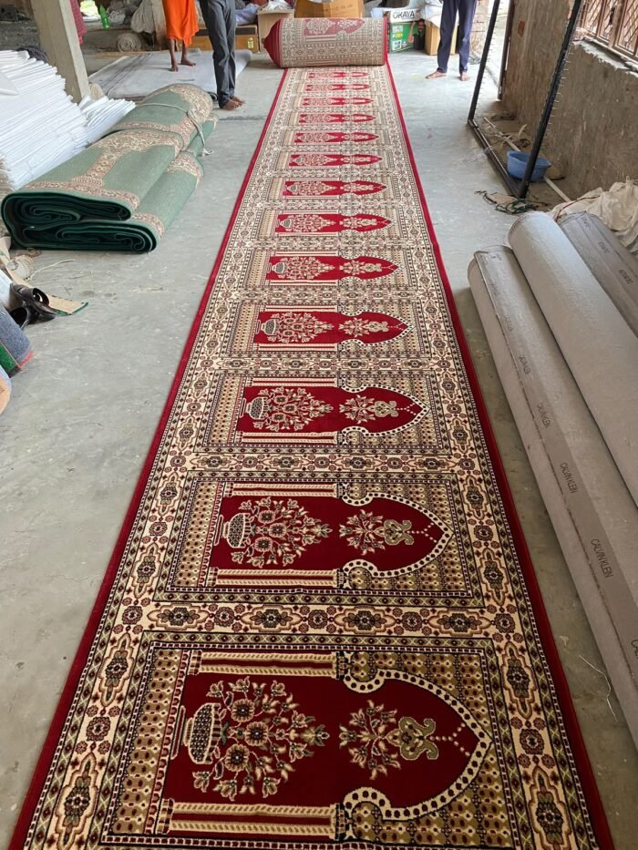 Ruby Red & Gold Decorative Janamaz Rug with RED, GOLD, CREAM, BROWN, ORNAMENTAL, GEOMETRIC, FLORAL – product image 1