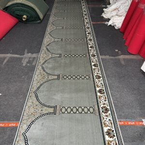 Slate Grey Geometric Border Janamaz Rug with GREY, CHARCOAL, GEOMETRIC, ORNAMENTAL – product image 1
