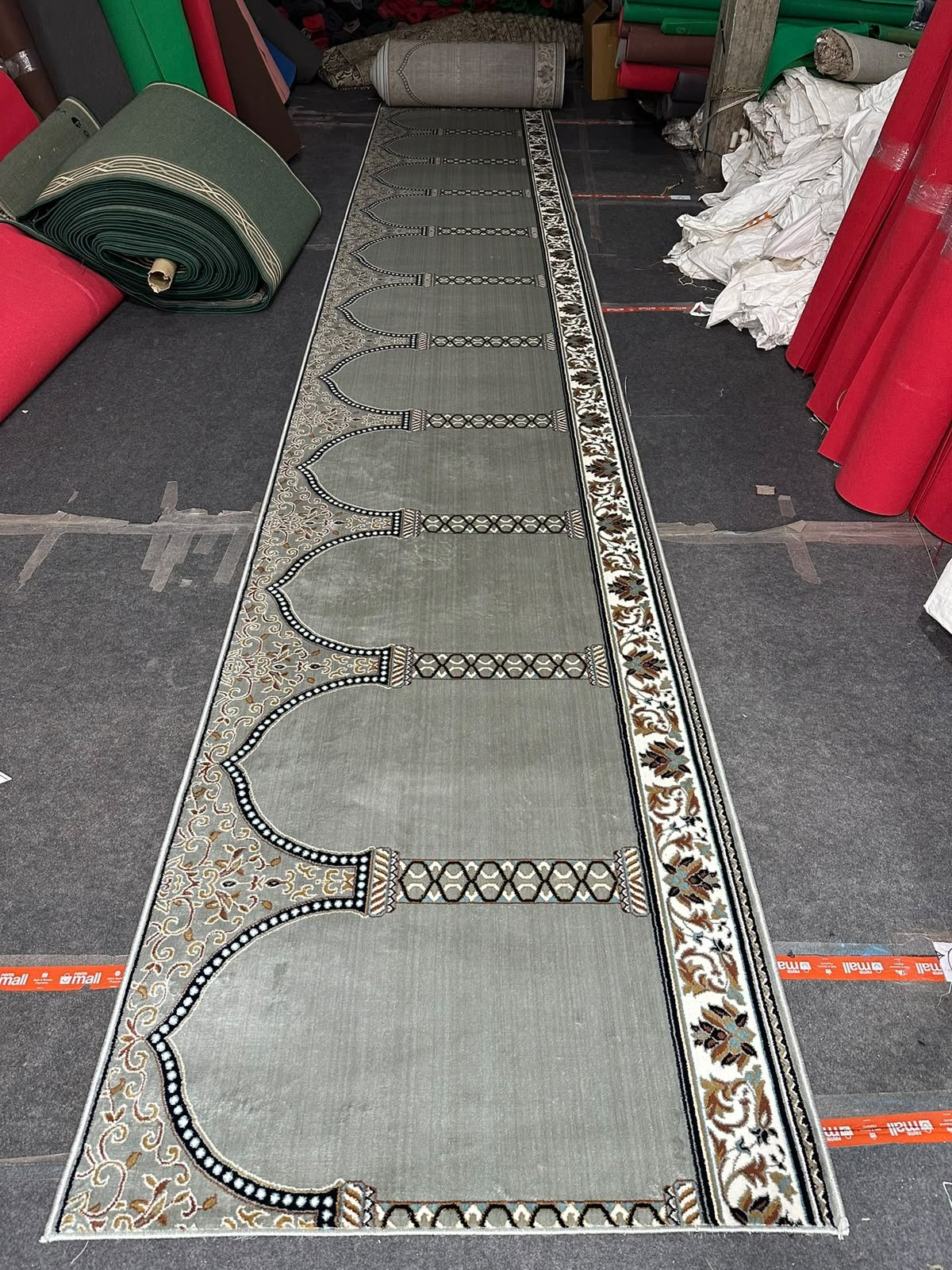 Slate Grey Geometric Border Janamaz Rug