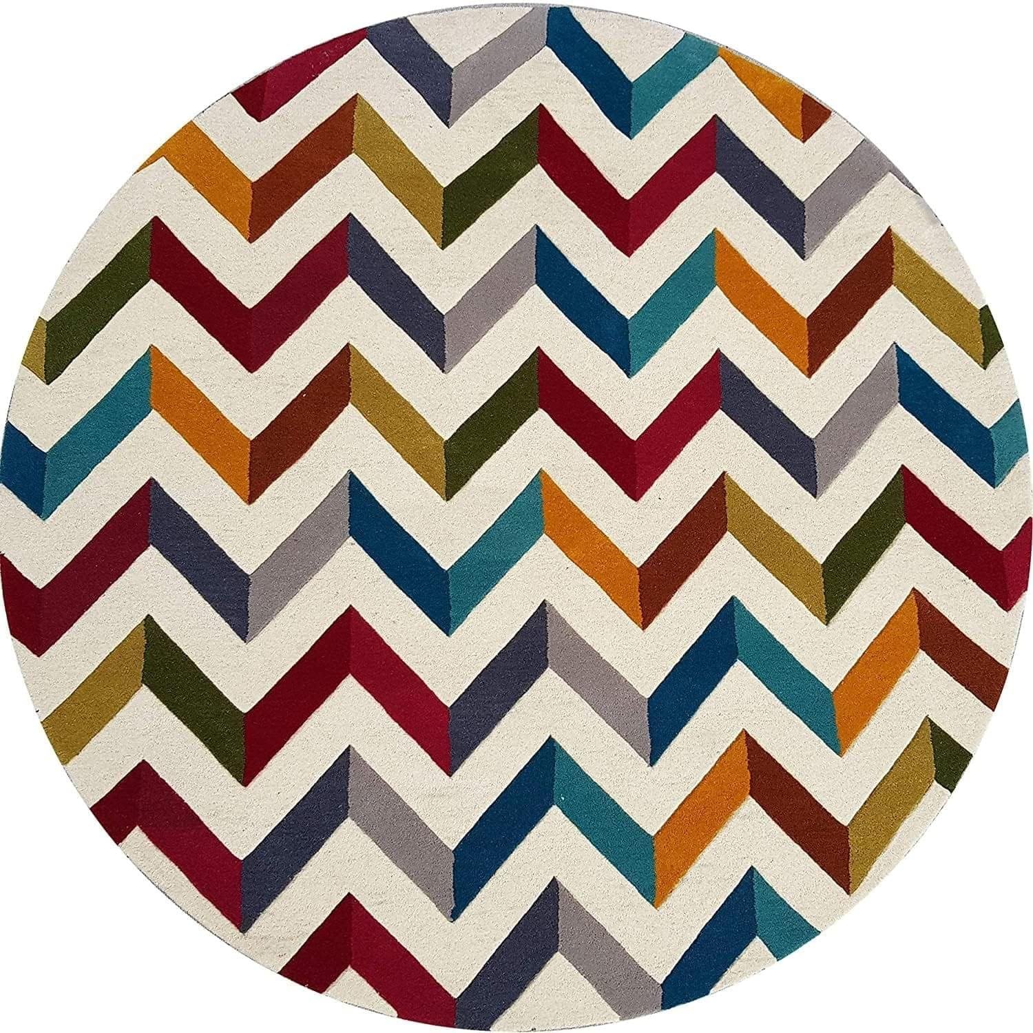 Elevate Your Space with Our Luxurious Tufted Round Multicolor Zigzag Rug - Image 2
