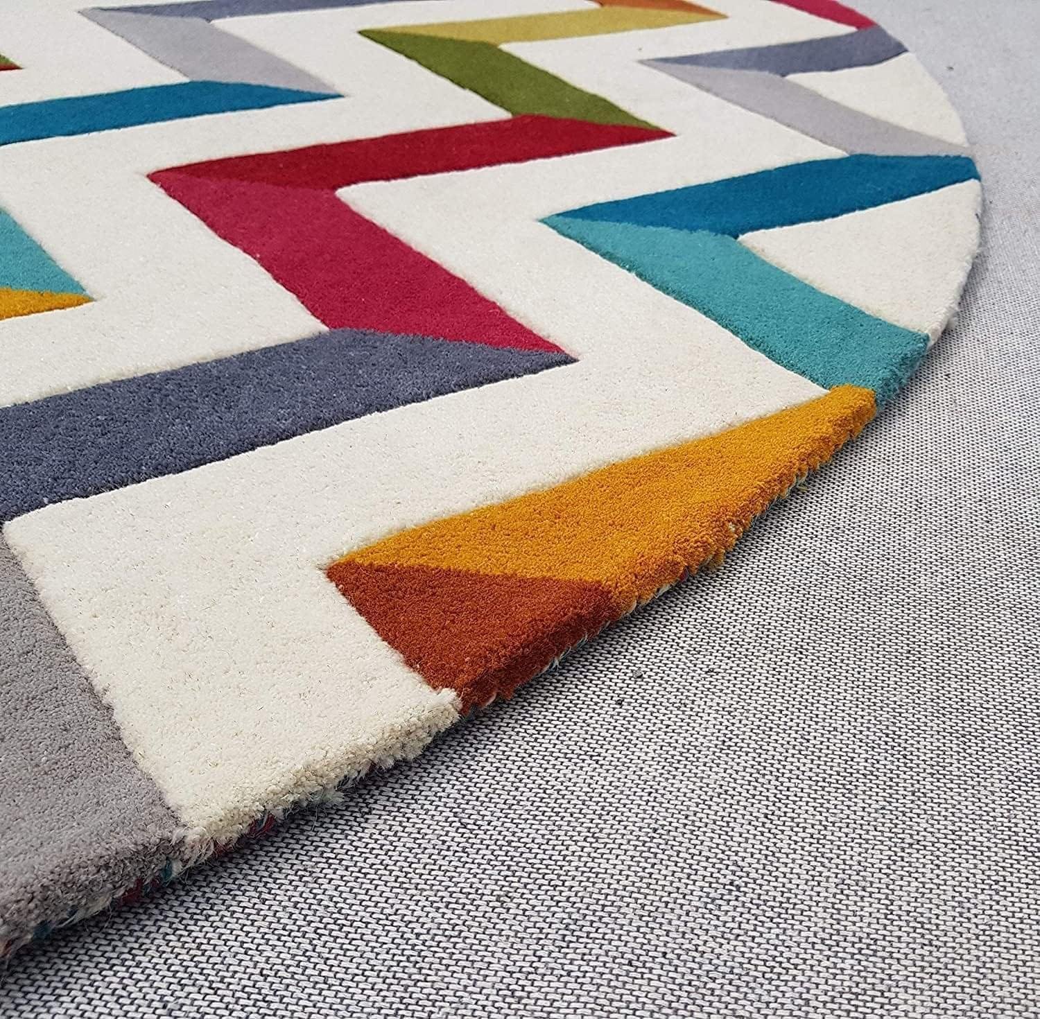 Elevate Your Space with Our Luxurious Tufted Round Multicolor Zigzag Rug - Image 3