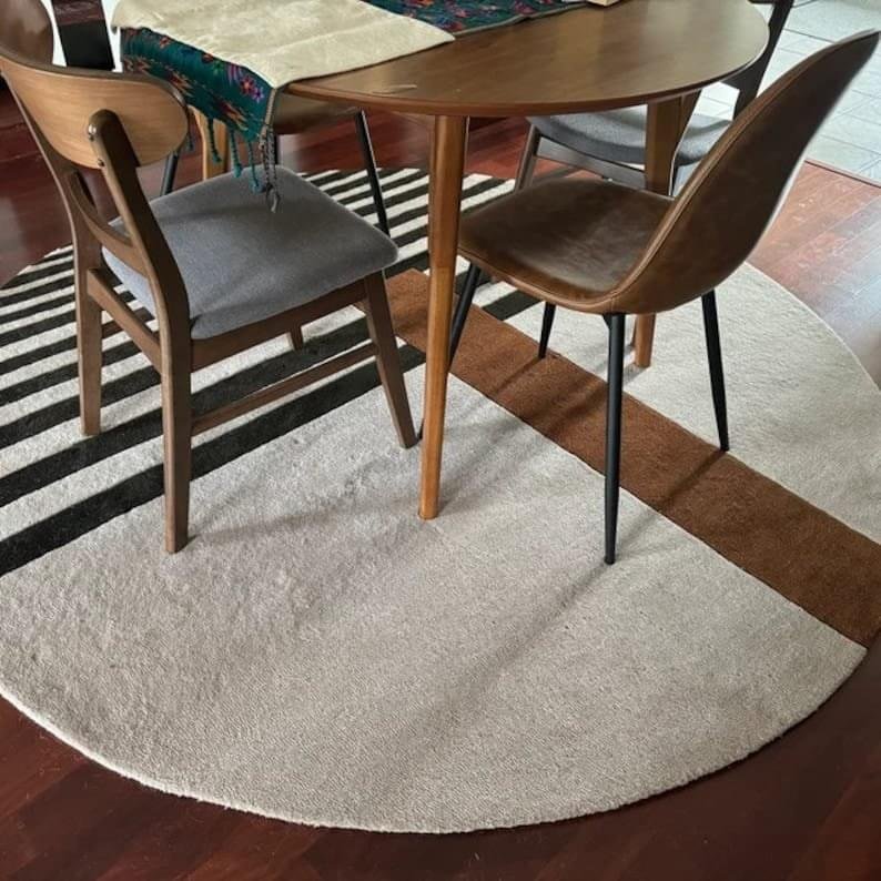 Elegant Comfort: Luxurious Tufted Round Carpets with Beige Strips - Image 2